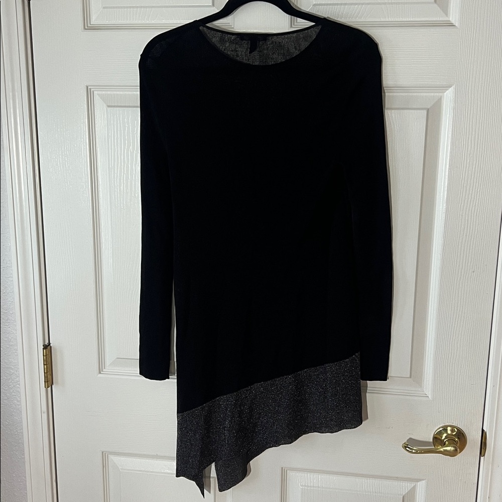 Eileen Fisher Black‎ & Silver Asymmetrical Tunic Top Dress, Sz XS - Picture 2 of 6